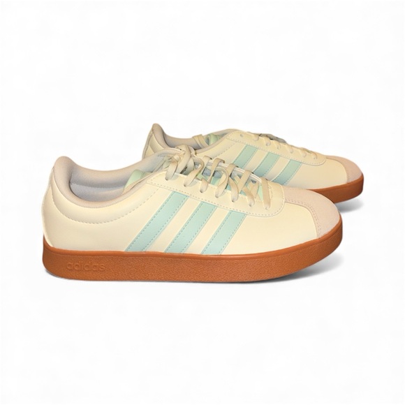 adidas Shoes - Adidas Cream and Light Blue VL Court Base Sneakers 8.5 NWT